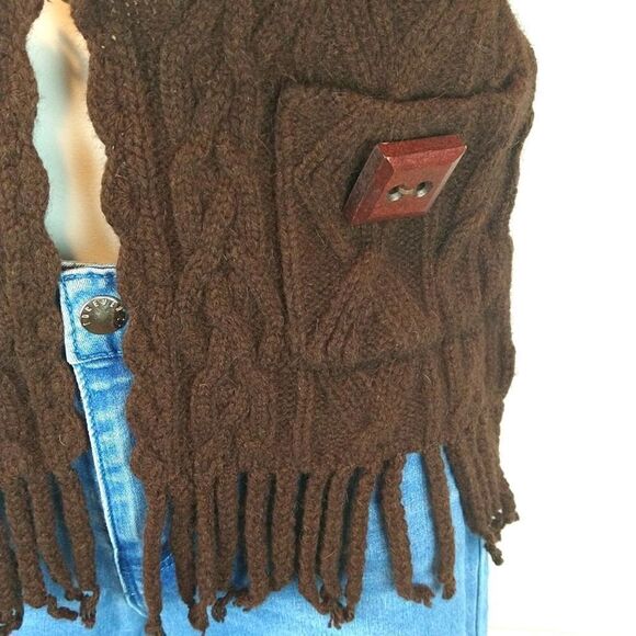 Anthropologie sleeping on snow  brown Wool/ Angora cable knit sweater Vest sz XS - Picture 6 of 13